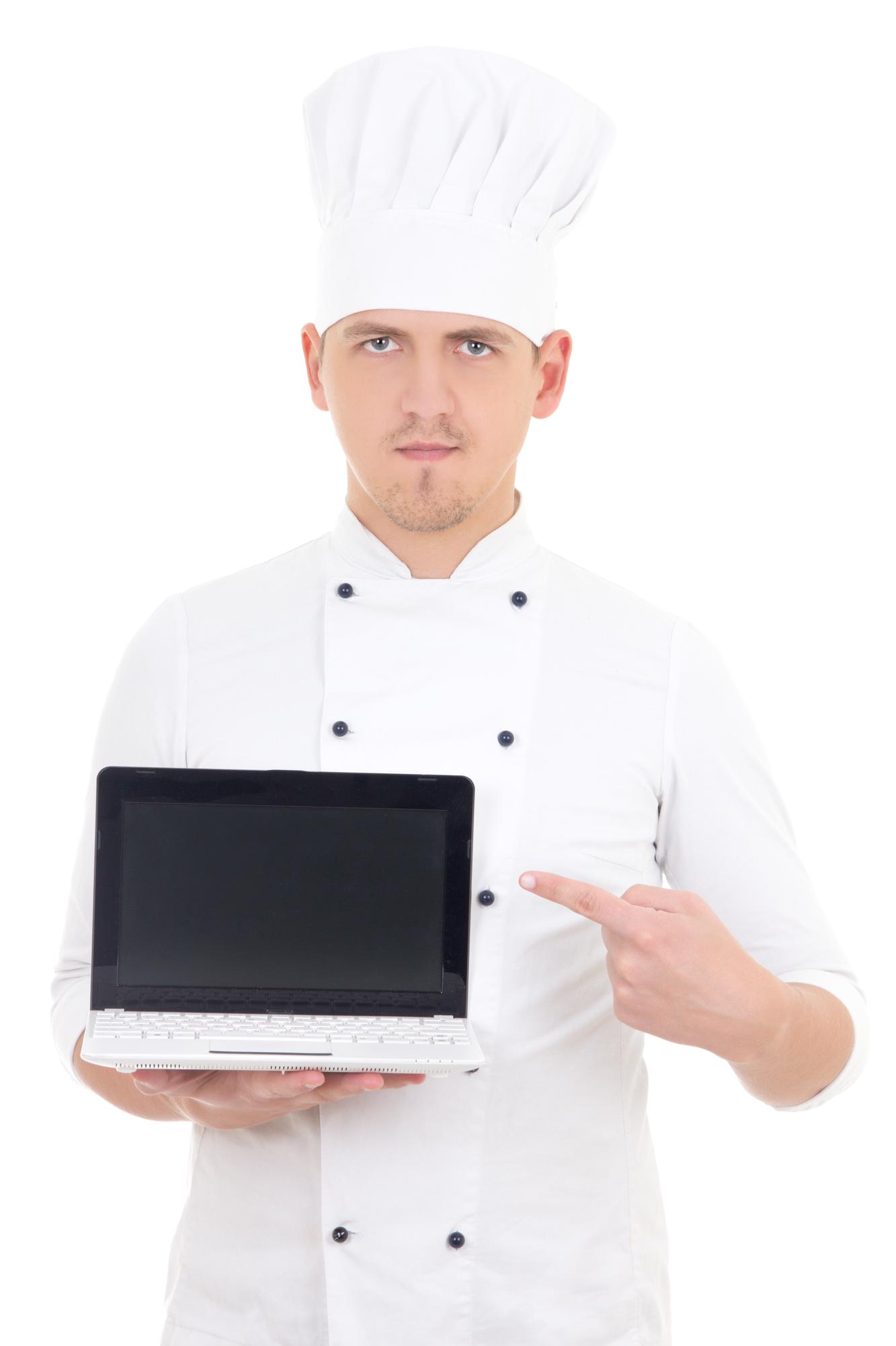 Chef che insegna via laptop